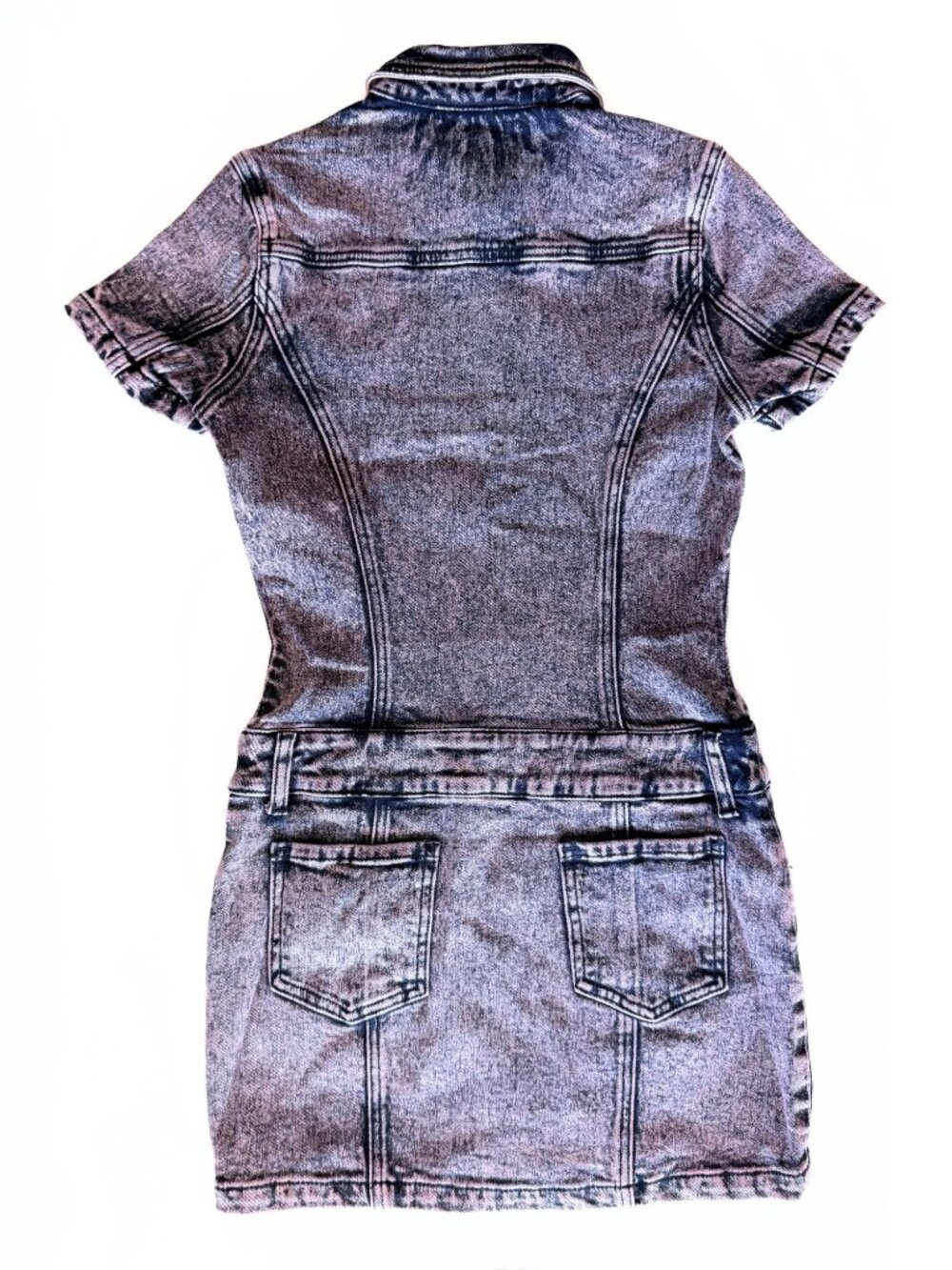 Amanda Uprichard Bianca Dress XS Pink Acid Wash Denim Mini Zip Front NWT - Picture 4 of 7